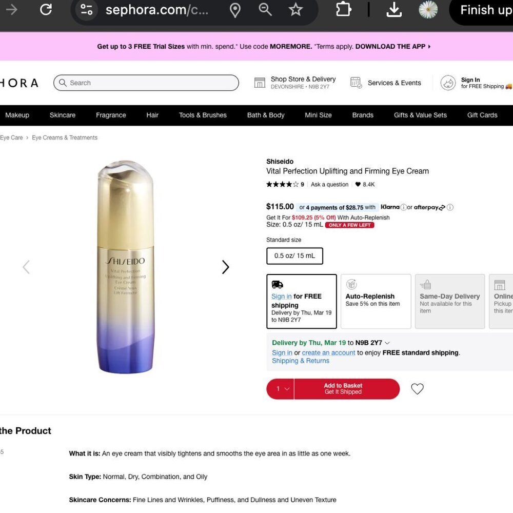 Shiseido Vital Perfection Uplifting & Firming Eye Cream 5mL Mini BRAND NEW - Picture 2 of 5